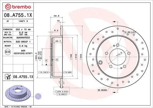 Stabdžių diskas BREMBO 08.A755.1X