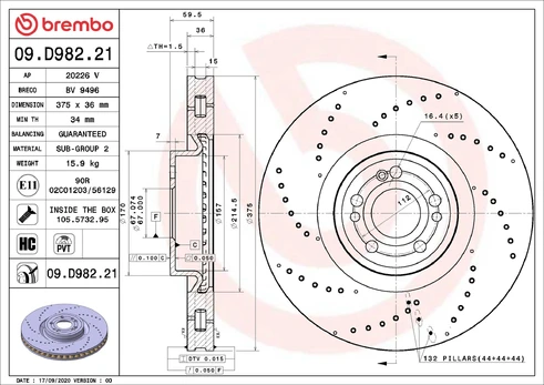 BREMBO 09.D982.21 Brake Disc