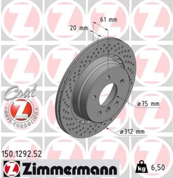 Stabdžių diskas ZIMMERMANN 150.1292.52