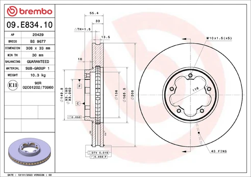 Stabdžių diskas BREMBO 09.E834.10