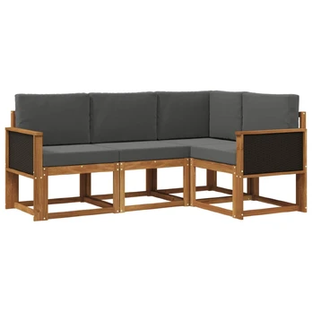 Lauko sofos komplektas su pagalve 4 pcs Natūralus ir antracitas