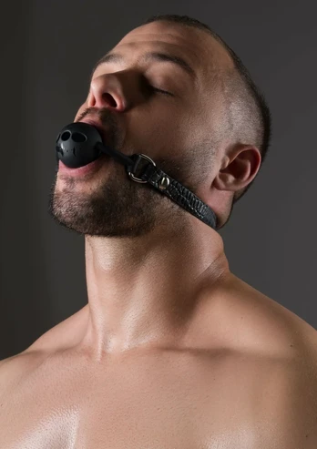 AVANZA FEROS Croc-Embossed Adjustable PU Leather Ball Gag Black
