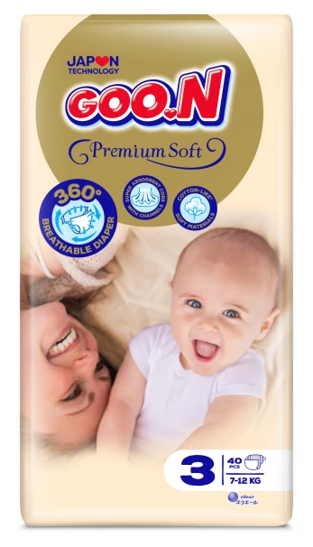 GOO.N sauskelnės, Premium Soft, 3 dydis, 40 vnt., 7-12 kg