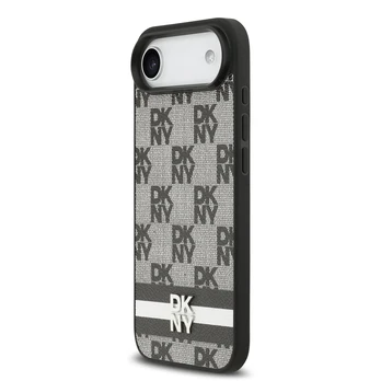 DKNY PU Leather Checkered Pattern and Stripe Case for iPhone Air Juodas