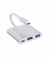 Adapteris Hoco HB14 Type-C to USB-A+HDMI+Type-C sidabrinis