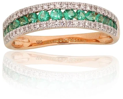 Diamond Sky Jewelry Auksinis žiedas su deimantais ir smaragdais „Kamelija XII“