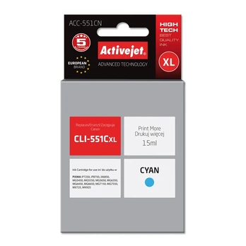 Spausdintuvo kasetė ActiveJet Supreme ACC-551CN, mėlyna, 15 ml