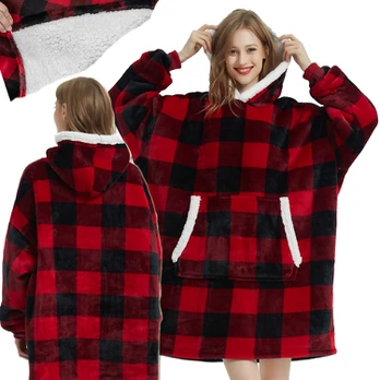 Roter karierter decken-hoodie (30)