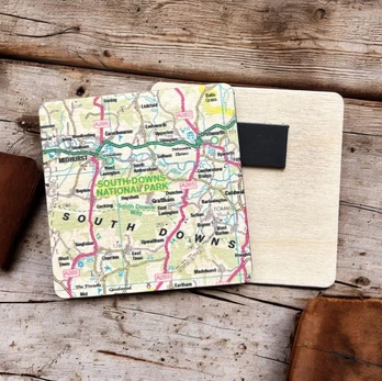 OS Map Wooden Square Magnet - South Downs National Park