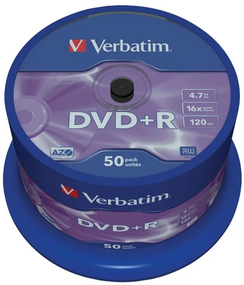 VERBATIM 50x DVD+R AZO 4,7GB 16x Spindle matinis sidabrinis paviršius