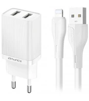 Baltas 10W 2xUSB-A pakrovėjas + 100cm USB-A - Lightning laidas "Awei C15L-EU"
