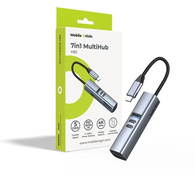 Šakotuvas Cables Mobile Origin 7in1 MultiHub HB2 – 3x USB-C, USB-A, HDMI, TF/SD Cards, USB-C Cable