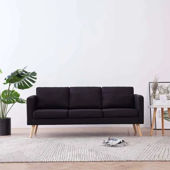 Trivietė sofa, juoda, audinys