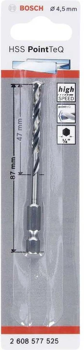 Grąžtas Bosch 1 HSS PointTeQ Hex4.5X87MM4.5x47x87
