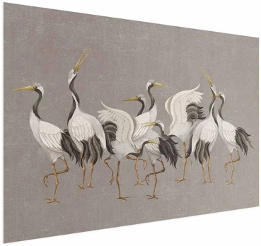 Artgeist Plakatas - Crane Dance - light bird silhouettes on a warm-pilka textured background