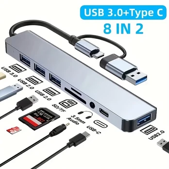 8 in 2 USB Type C šakotuvas, Juoda
