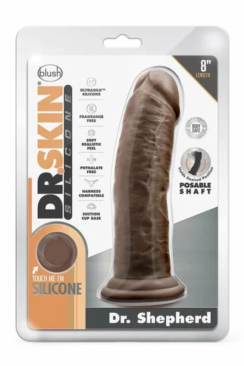 Dr. Skin Silicone Dr. Shepherd 8" Intimate Model Suction Cup Chocolate