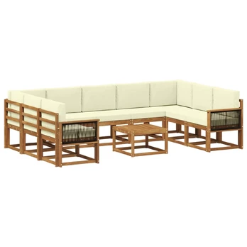 Lauko sofos komplektas 10 pcs Natūralus ir grietinėlė
