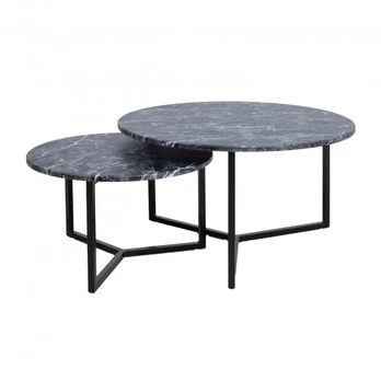 Coffee table AKIRA 2pcs set D80xH45cm, D60xH37cm, dark pilkas