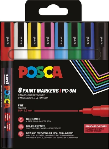 Posca - Fine Tip Pen - Basic Colors, 8 pc (401659)