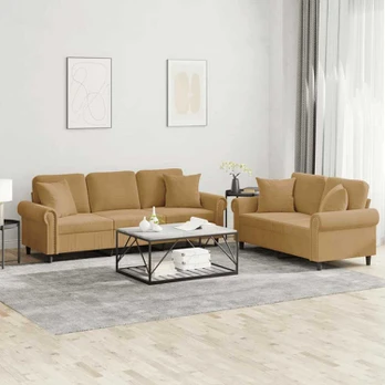 Sofa Sofos komplektas su pagalvėmis, 2 dalių, rudas, aksomas