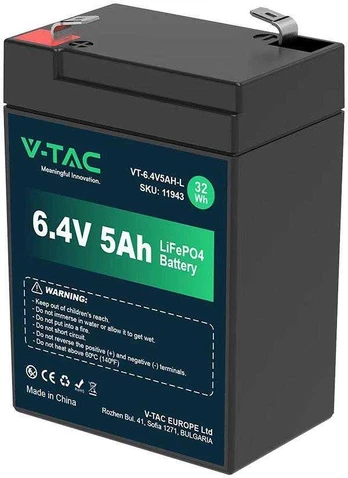 V-TAC LiFePO4 ličio akumuliatorius 6.4V 5AH