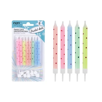 Torto žvakutės Pastel Dots, 8 vnt. – elegantiškos, pastelinių spalvų