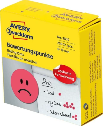 Avery Zweckform Avery 3859, Raudona, Circle, Permanent, Paper, 1.9 cm, 250 pc(s)