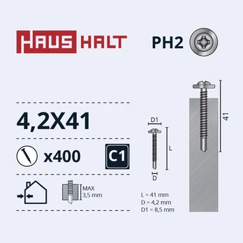 Savisriegis Haushalt DIN 14566, 4.2 mm x 41 mm, 400 vnt.