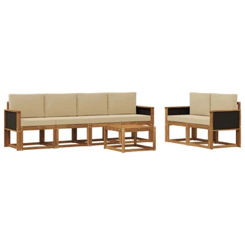 Lauko sofos komplektas su pagalve 6 pcs Natūrali