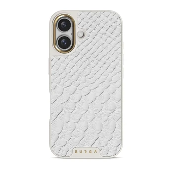 Glacial Desert - White Snakeskin iPhone 16 Plus Case, Elite Light (MagSafe) / Gold