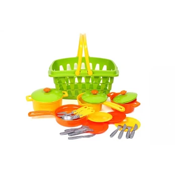 Žaislinis virtuvės indų rinkinys su krepšeliu, TECHNOK DINNERWARE SET