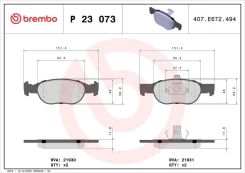 Stabdžių trinkelių rinkinys, diskinis stabdys BREMBO P 23 073 kaina