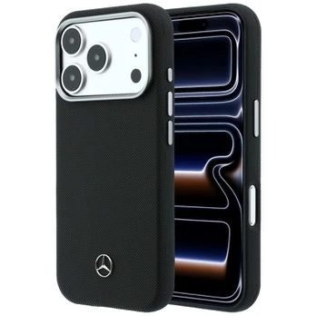 Dėklas Mercedes Leather Semi Wrap Grilis Pattern MagSafe Case for iPhone 17 Pro - Juodas