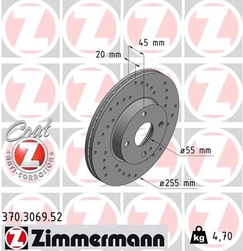 Stabdžių diskas ZIMMERMANN 370.3069.52