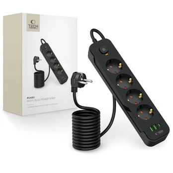 Juodas 4x lizdai + 2xUSB + 1xUSB-C prailgintuvas "Tech-Protect PCL4X3 Power Strip"