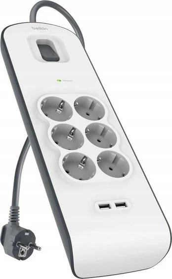 Belkin 650J, 6 gniazd Schuko, 2x USB-A, 2m