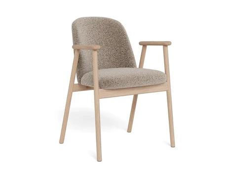 Leo dining chair with armrest, Seat beige Monza 60, Base oak white pigmented, 2-Pack