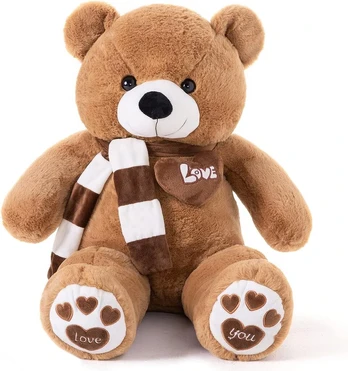 Didelis meškinas "teddy" rudas, 100 cm, pliušinis žaislas su širdimi