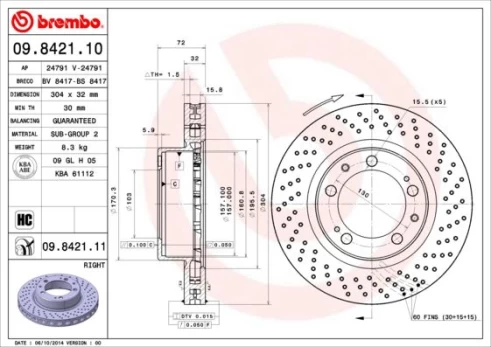 Stabdžių diskas BREMBO 09.8421.11