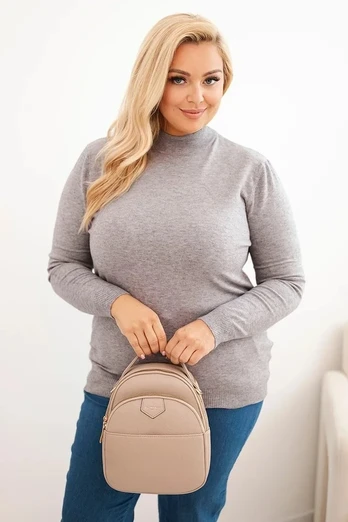 Moteriškas Plus Size viskozinis megztinis su golfu, pilkas