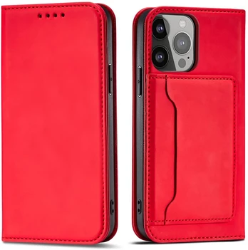 Hurtel Magnet Card Case dėklas iPhone 14 Plus – raudonas