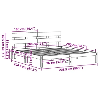 Lovos rėmas Ruda 200 x 200 cm Pušies medienos masyvas