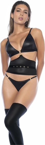 Mapale Three-Piece Lingerie Set L/XL Black Adjustable Straps