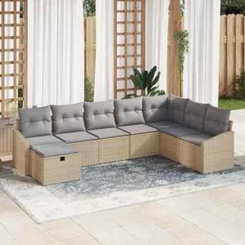 8 dalių sodo sofa su pagalvėlėmis Smėlio poli ratanas