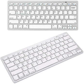 Belaidė „Bluetooth“ klaviatūra kompiuteriams, „iPad“, „Mac“, kompaktiška, balta
