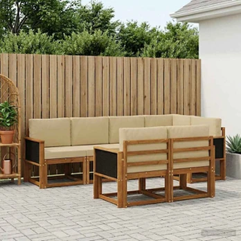 Lauko sofos komplektas 7 pcs Natūralus ir bežinis Poliesteris