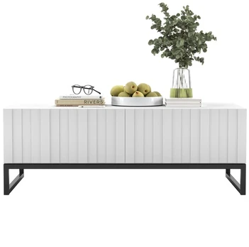 Kavos staliukas Meble Lindner 110 cm baltas matinis, metalinis rėmas