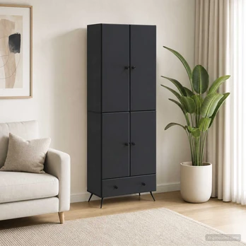 Spintelė 2 pcs Juoda Apdirbta mediena