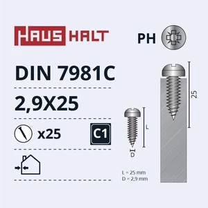 Savisriegis Haushalt DIN7981C, 2.9 mm x 25 mm, 25 vnt.